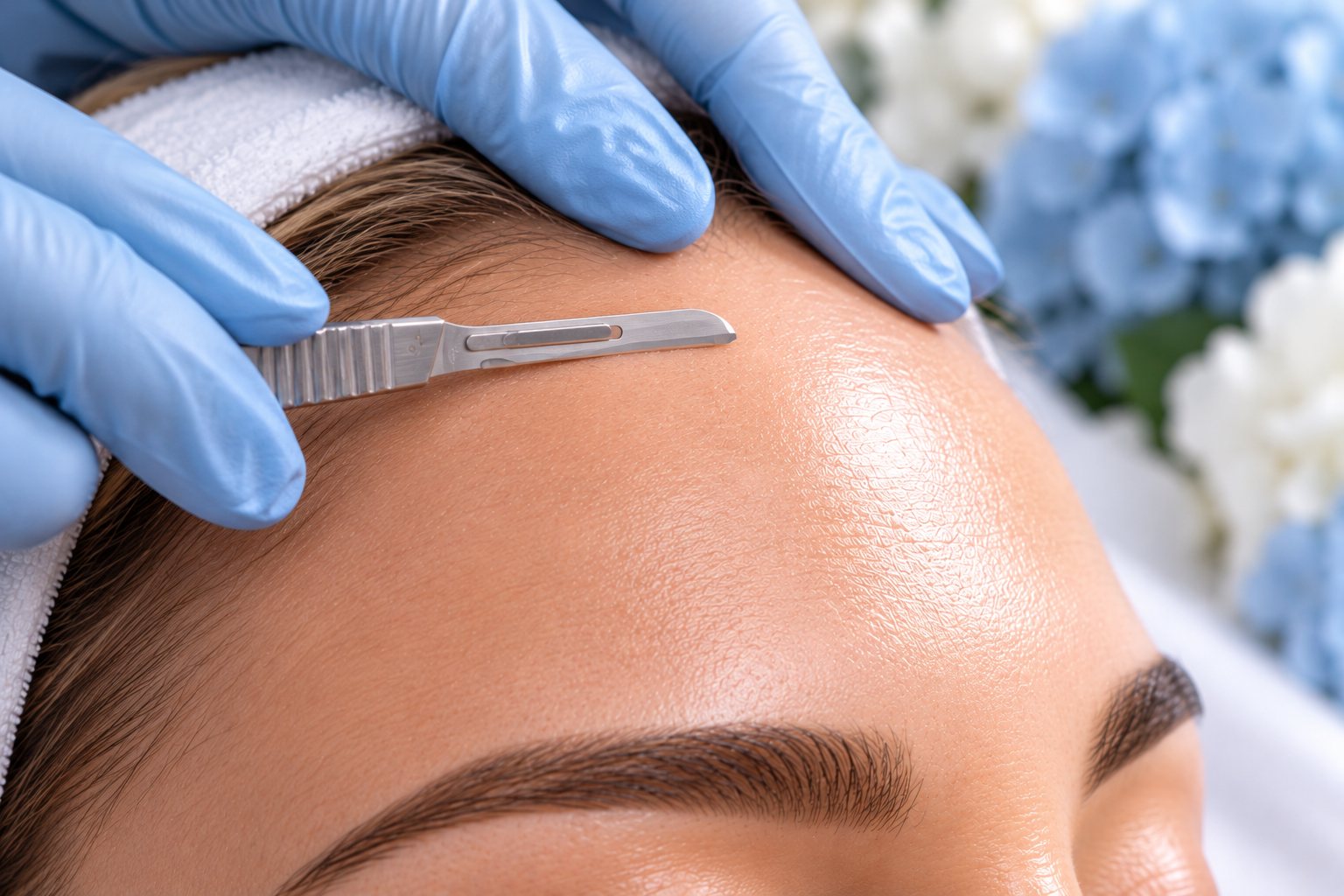 Dermaplaning facial close-up